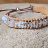 Lucid Dreams Third Eye White Opal Small Beaded Cuff Bracelet