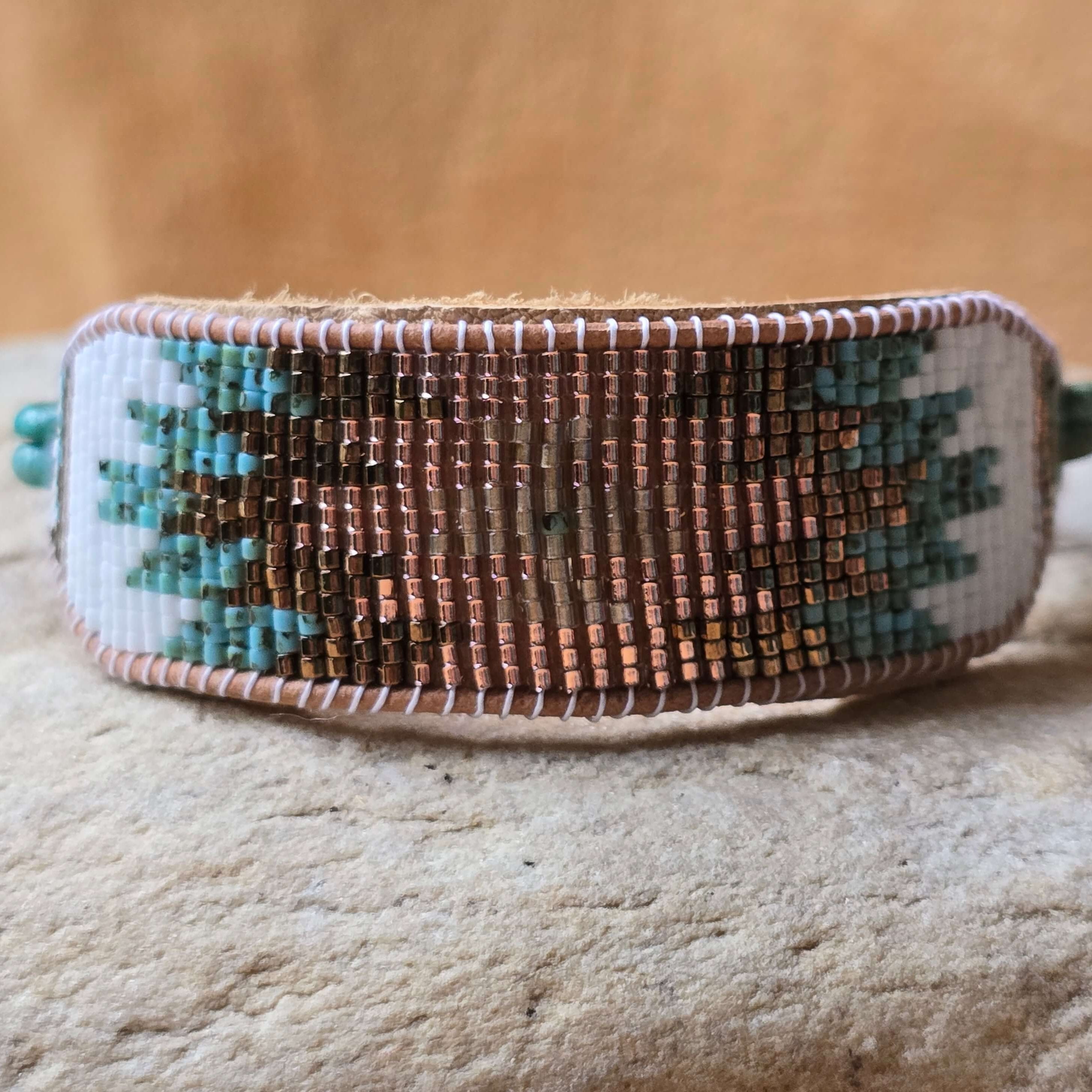 Turtle Island Warrior Turquoise Large Beaded Cuff Bracelet