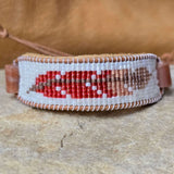 Sacral Harvest Glow Feather Peach Moonstone Medium Beaded Cuff Bracelet