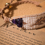 Twilight Feather Amethyst Medium Beaded Cuff Bracelet