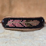 Rooted Radiance  Feather Garnet Medium Beaded Cuff Bracelet