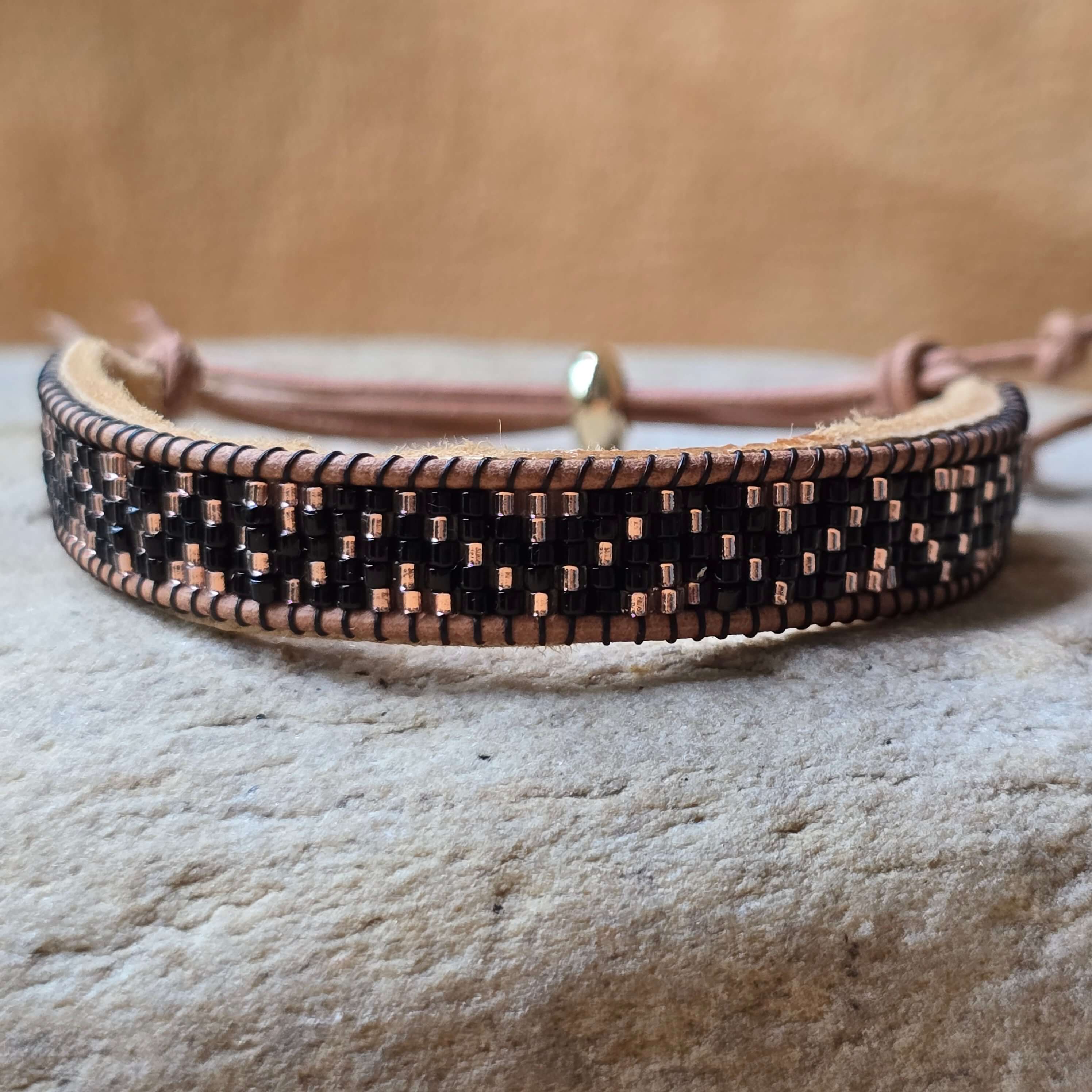 Rooted Radiance Teepee Garnet Small Beaded Cuff Bracelet