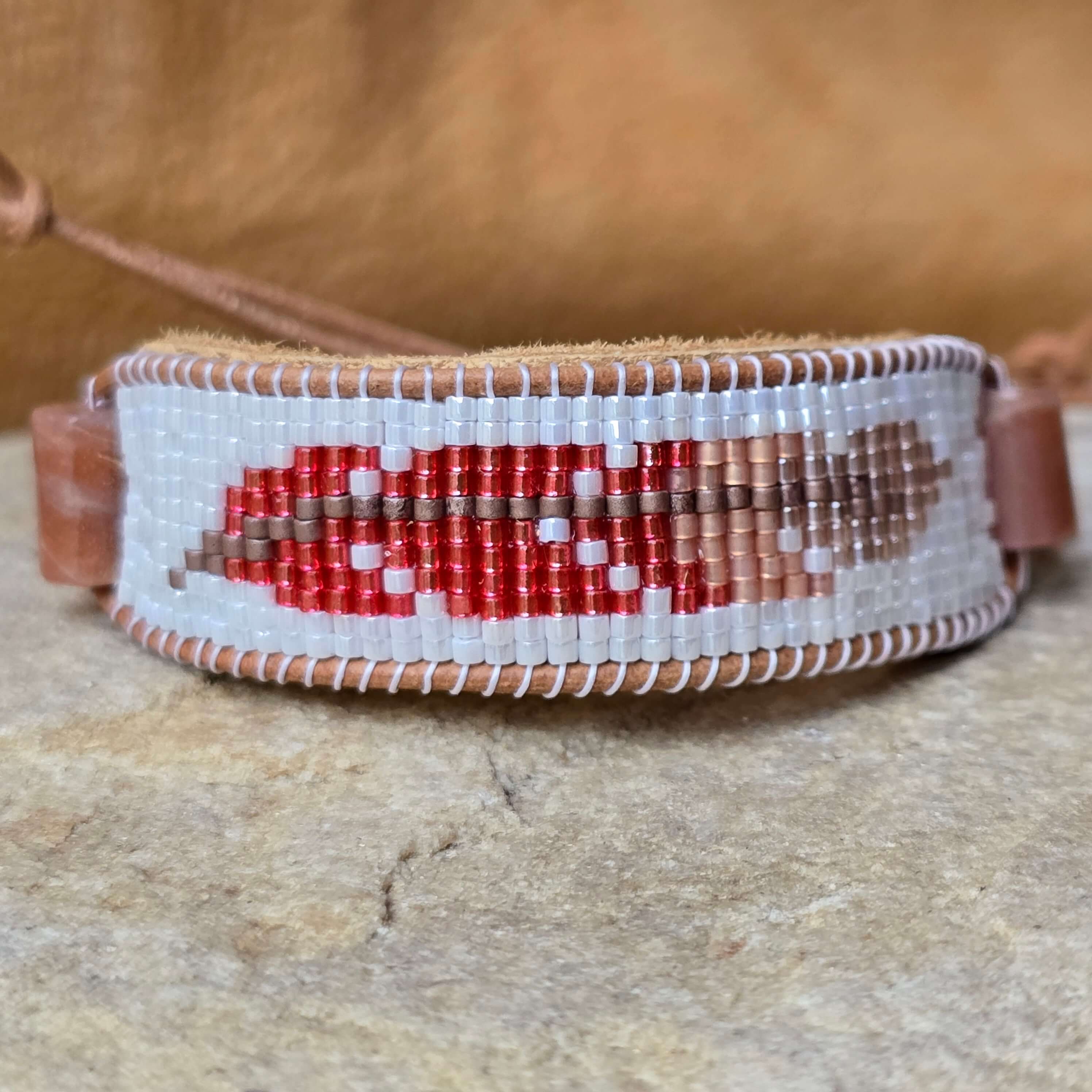 Sacral Harvest Glow Feather Peach Moonstone Medium Beaded Cuff Bracelet