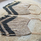 Champagne Large Beaded Fringe Shoulder Duster Earrings