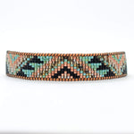 Native American handmade turquoise beaded cuff bracelet with genuine leather